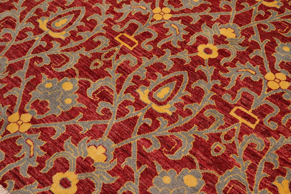 handmade Transitional Modern Red Gray Hand Knotted RECTANGLE 100% WOOL area rug 6X9