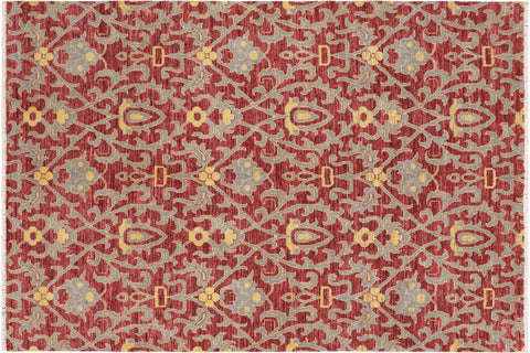 handmade Modern Modern Red Gray Hand Knotted RECTANGLE 100% WOOL area rug 6' x 9'
