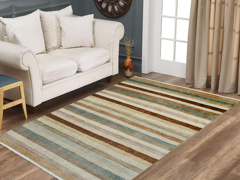 handmade Modern Kafkaz Tan Brown Hand Knotted RECTANGLE 100% WOOL area rug 4X6