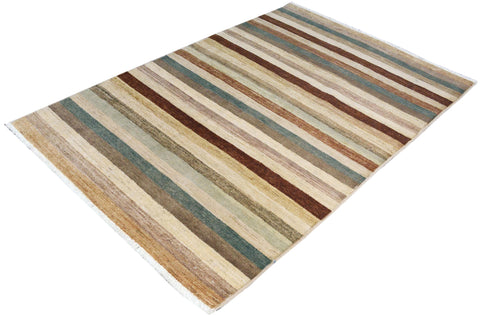 handmade Modern Kafkaz Tan Brown Hand Knotted RECTANGLE 100% WOOL area rug 4' x 6'