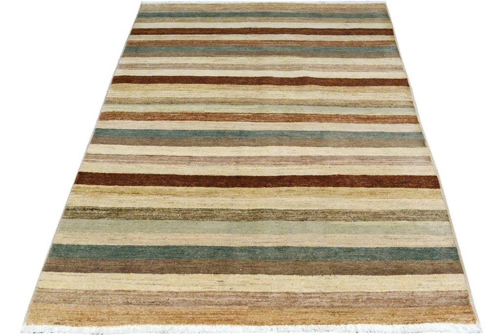 handmade Modern Kafkaz Tan Brown Hand Knotted RECTANGLE 100% WOOL area rug 4X6