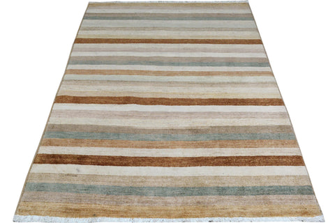 handmade Modern Kafkaz Tan Brown Hand Knotted RECTANGLE 100% WOOL area rug 4' x 6'