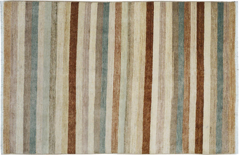 handmade Modern Kafkaz Tan Brown Hand Knotted RECTANGLE 100% WOOL area rug 4' x 6'