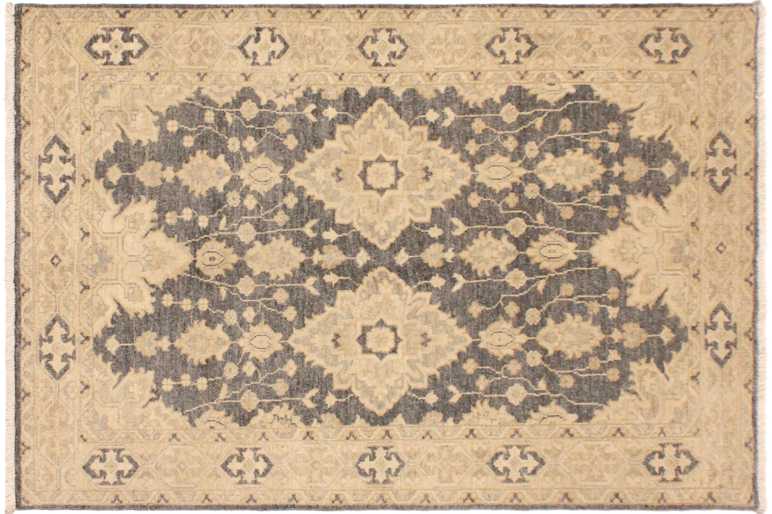 handmade Transitional Kafkaz Gray Tan Hand Knotted RECTANGLE 100% WOOL area rug 4' x 6'
