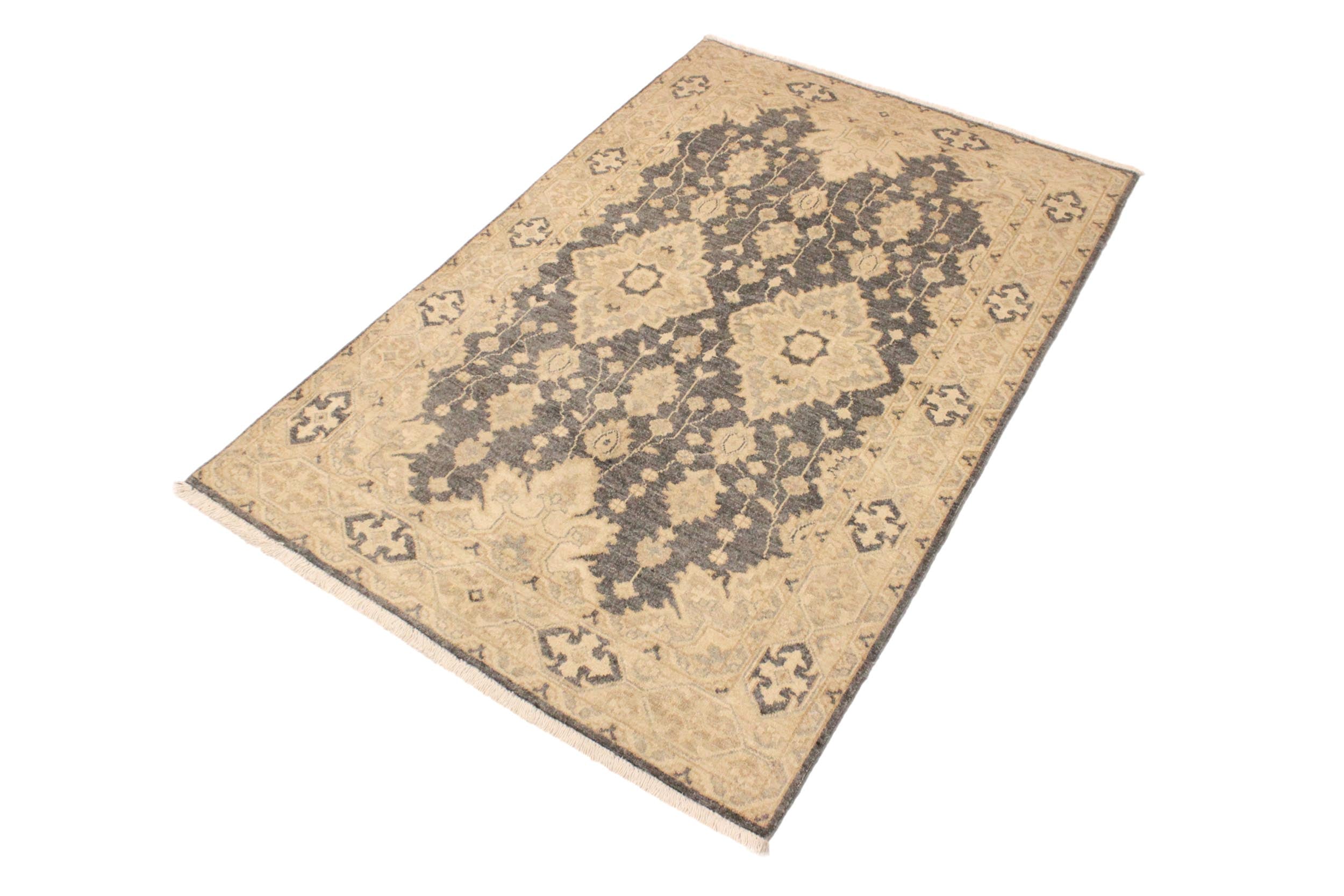 handmade Transitional Kafkaz Gray Tan Hand Knotted RECTANGLE 100% WOOL area rug 4' x 6'