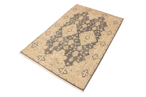 handmade Transitional Kafkaz Gray Tan Hand Knotted RECTANGLE 100% WOOL area rug 4' x 6'