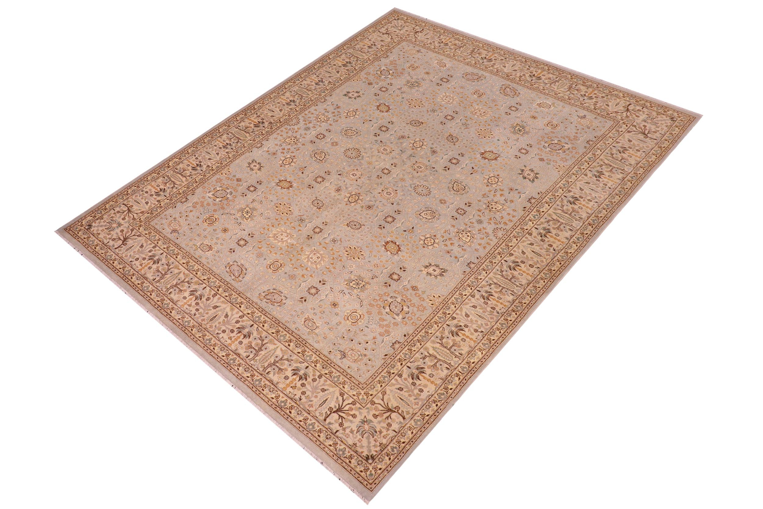 handmade Traditional Design Lt. Blue Tan Hand Knotted RECTANGLE 100% WOOL area rug 6' x 9'