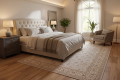 Turkish Knotted Istanbul Kina Blue/Tan Wool Rug - 6'5''X9'2''