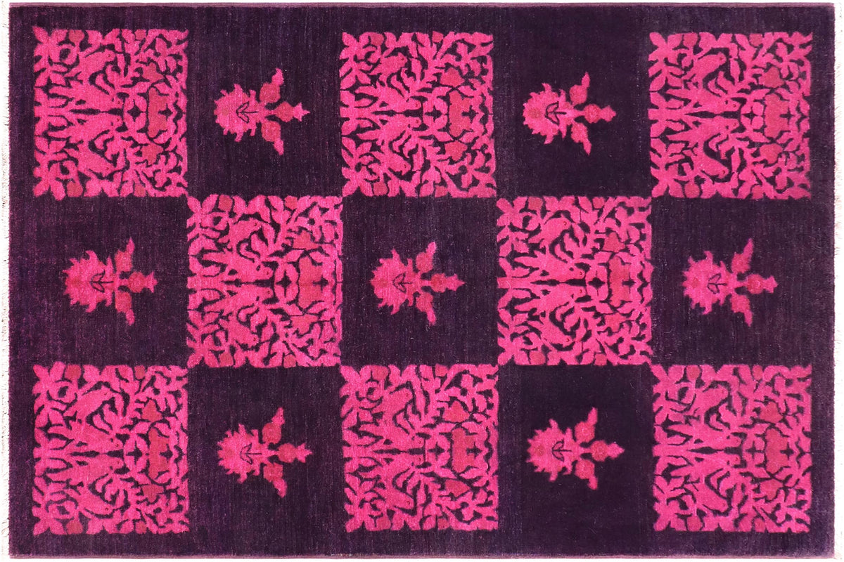 handmade Over Dyed Over Dyed Purple Pink Hand Knotted RECTANGLE 100% WOOL area rug 4' x 6'