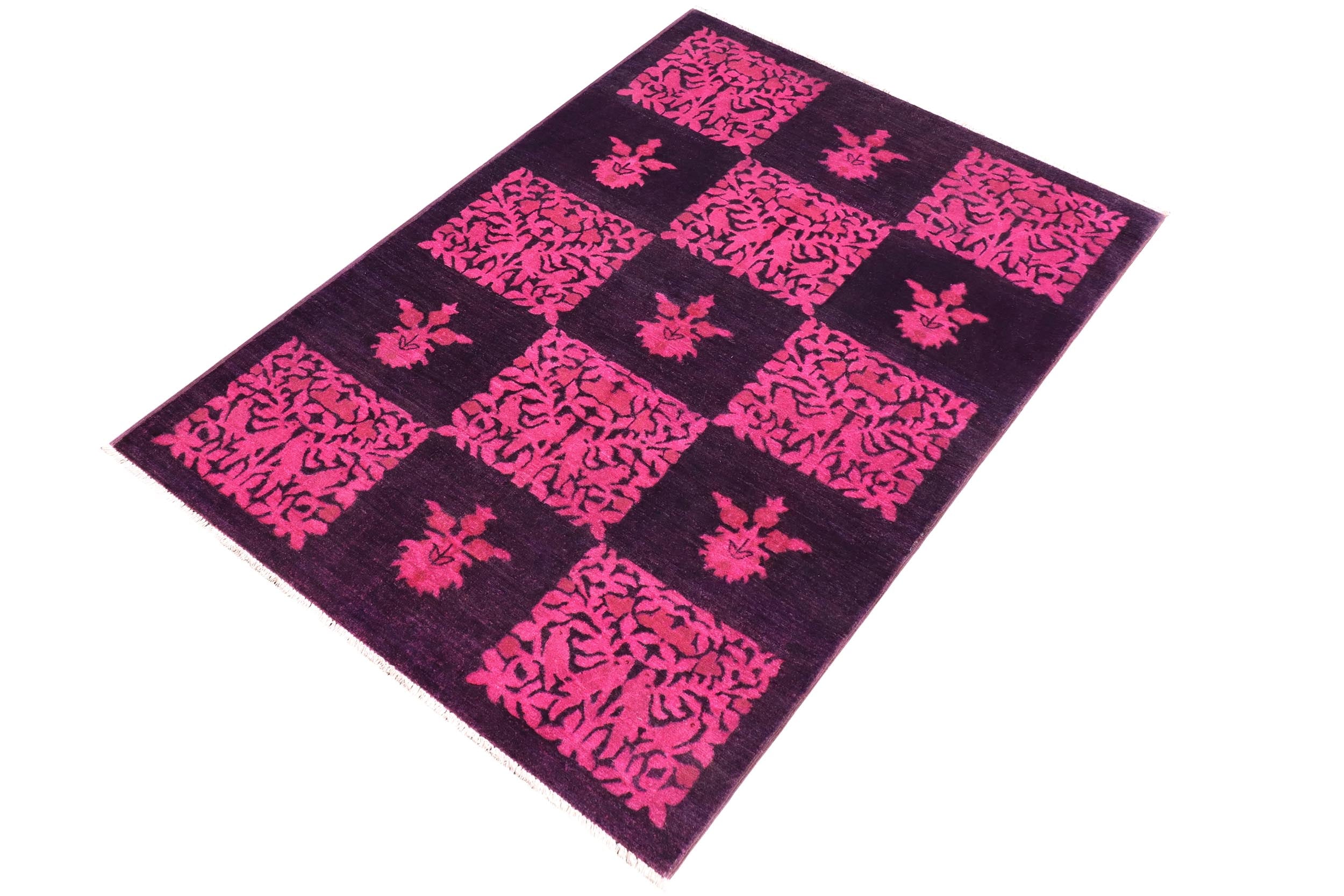 handmade Over Dyed Over Dyed Purple Pink Hand Knotted RECTANGLE 100% WOOL area rug 4' x 6'