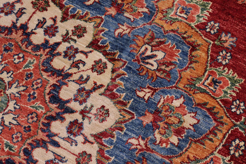 handmade Geometric Kurjean Blue Red Hand Knotted ROUND 100% WOOL area rug 6x6