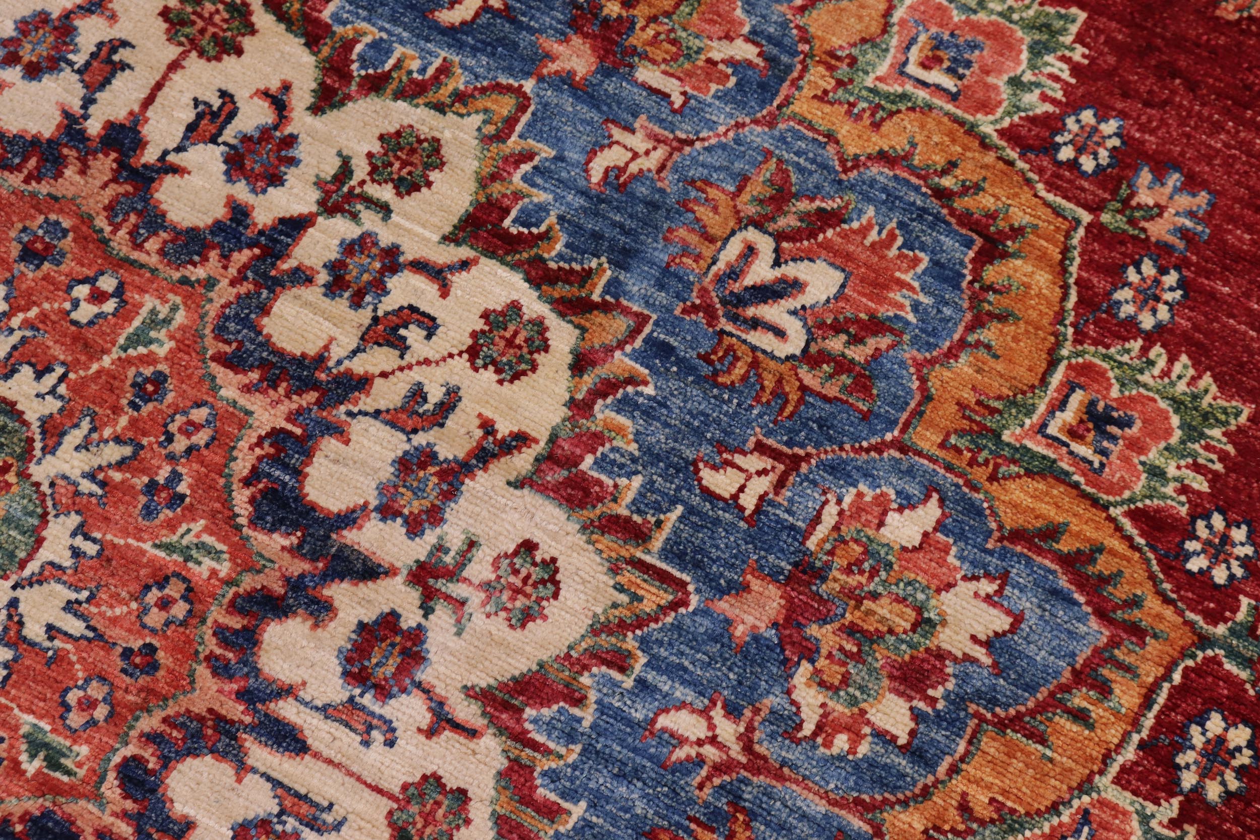 handmade Geometric Kurjean Blue Red Hand Knotted ROUND 100% WOOL area rug 6x6