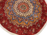 handmade Geometric Khurgeen Blue Red Hand Knotted ROUND 100% WOOL area rug 6x6