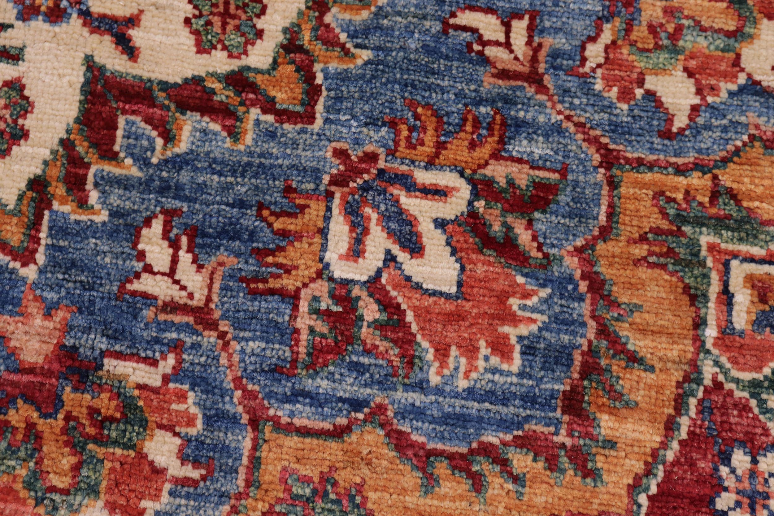 handmade Geometric Kurjean Blue Red Hand Knotted ROUND 100% WOOL area rug 6x6