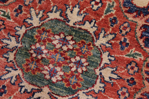 handmade Geometric Kurjean Blue Red Hand Knotted ROUND 100% WOOL area rug 6x6