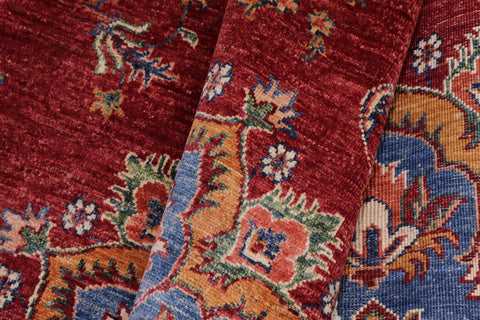 handmade Geometric Kurjean Blue Red Hand Knotted ROUND 100% WOOL area rug 6x6