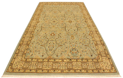 handmade Traditional Tabriz Blue Ivory Hand Knotted RECTANGLE 100% WOOL area rug 4' x 6'