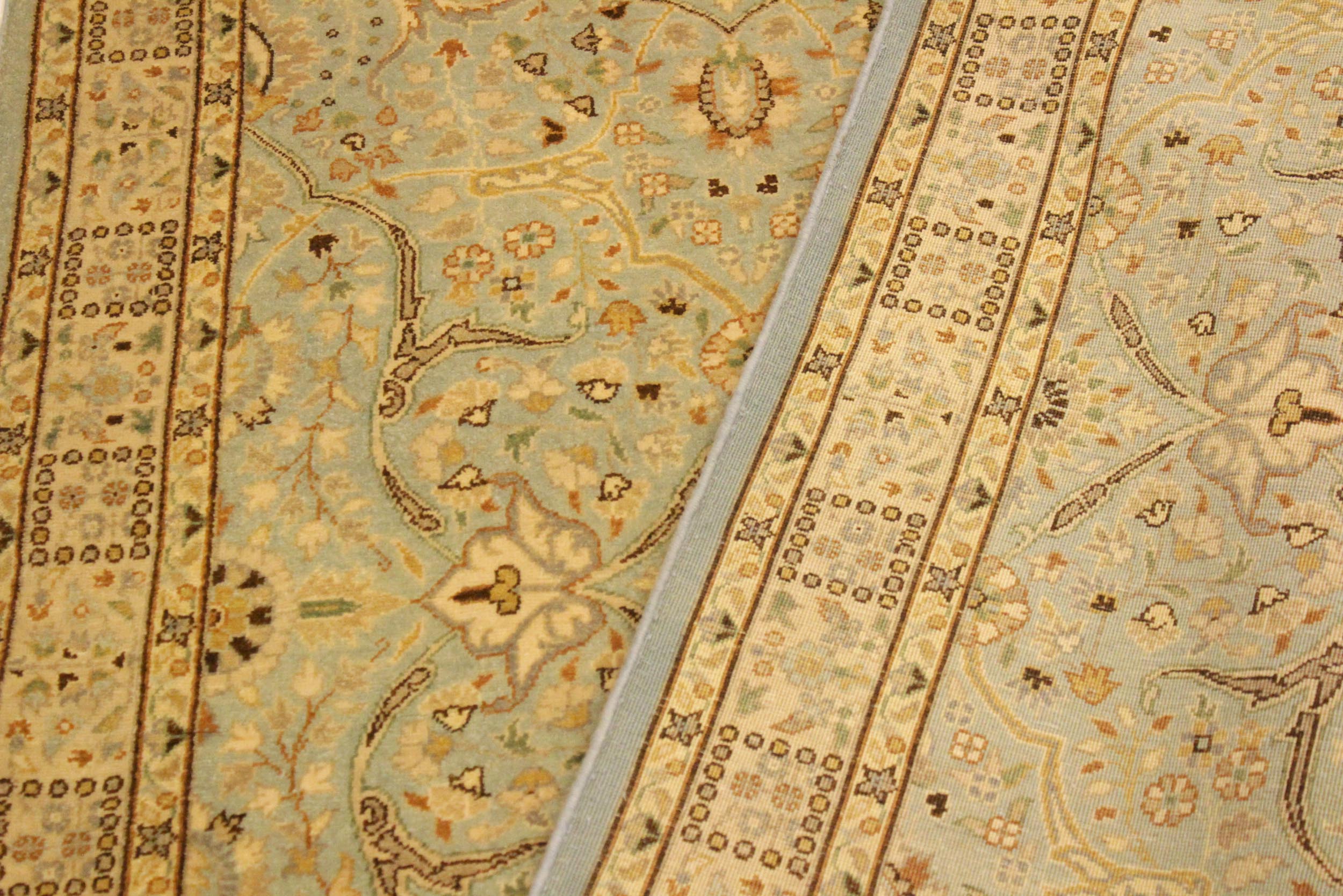 handmade Traditional Tabriz Blue Ivory Hand Knotted RECTANGLE 100% WOOL area rug 4' x 6'