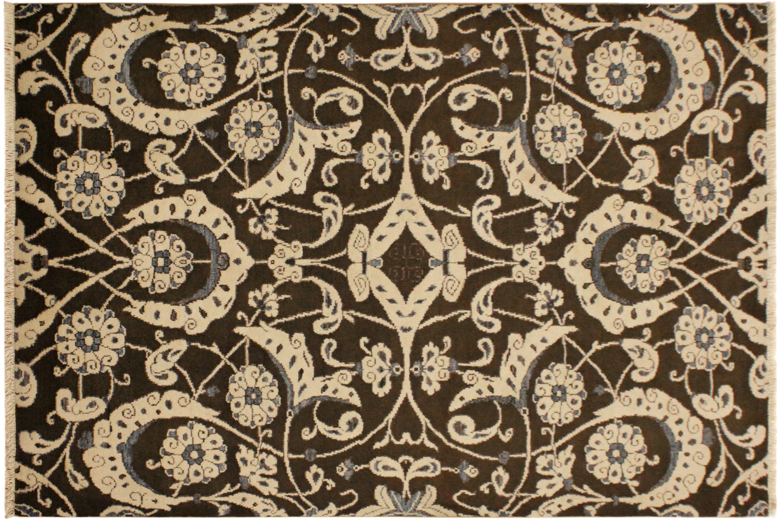 handmade Modern Kafkaz Brown Beige Hand Knotted RECTANGLE 100% WOOL area rug 4' x 6'