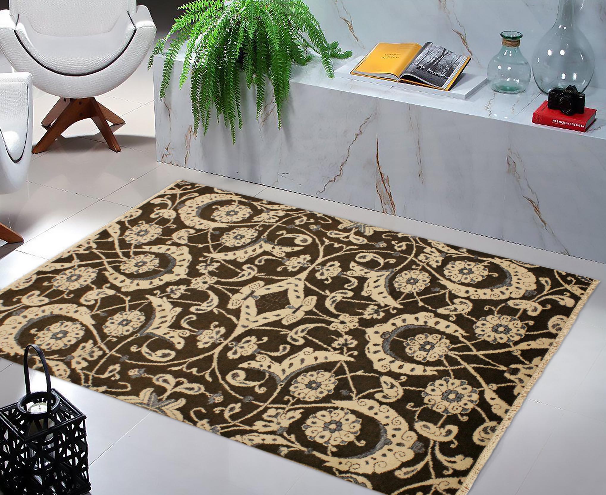 handmade Modern Kafkaz Brown Beige Hand Knotted RECTANGLE 100% WOOL area rug 4' x 6'