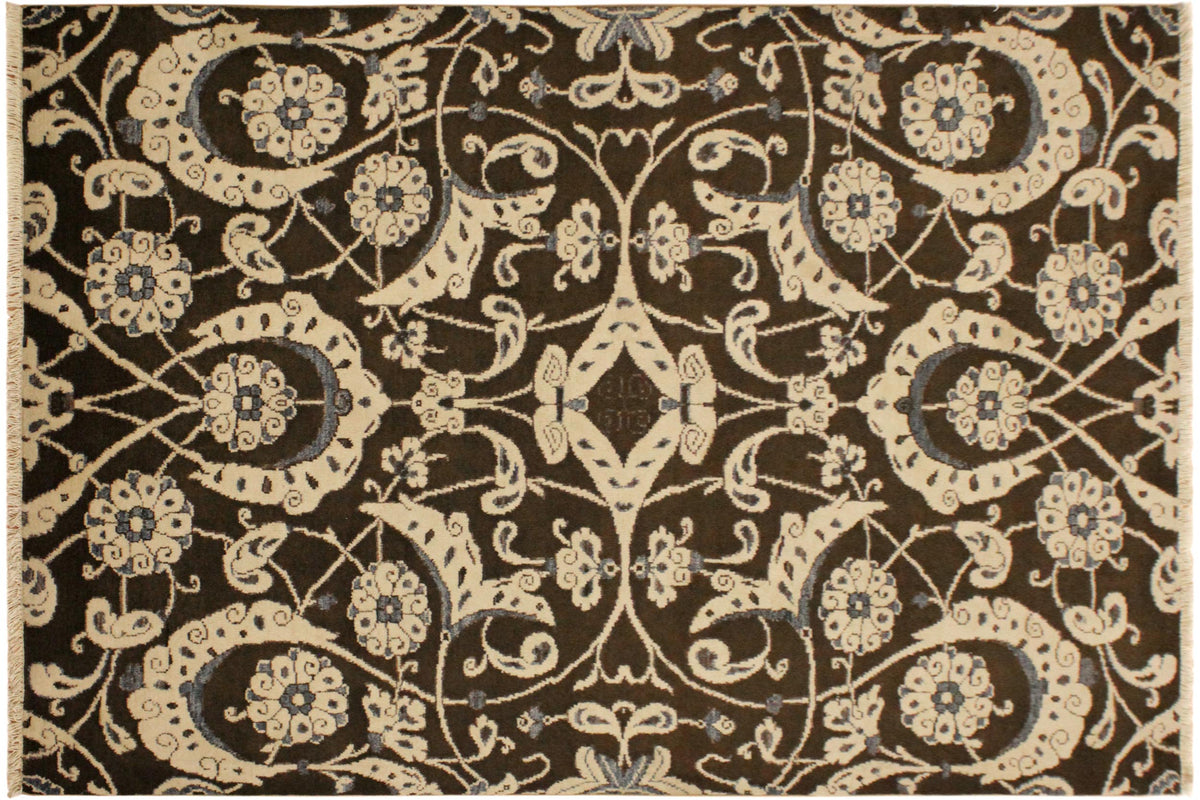 handmade Modern Kafkaz Brown Beige Hand Knotted RECTANGLE 100% WOOL area rug 4' x 6'