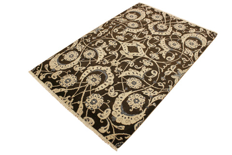 handmade Modern Kafkaz Brown Beige Hand Knotted RECTANGLE 100% WOOL area rug 4' x 6'