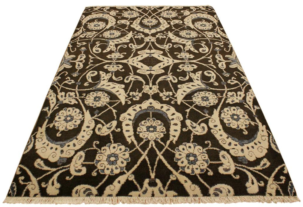 handmade Modern Kafkaz Brown Beige Hand Knotted RECTANGLE 100% WOOL area rug 4X6