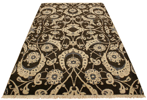 handmade Modern Kafkaz Brown Beige Hand Knotted RECTANGLE 100% WOOL area rug 4' x 6'