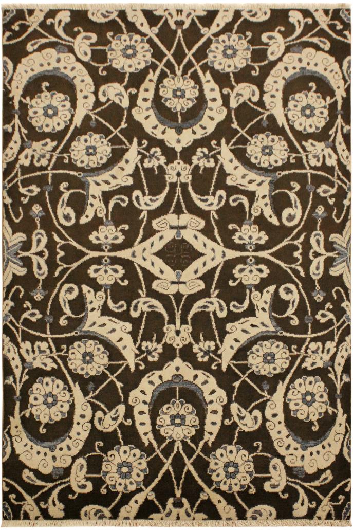 handmade Modern Kafkaz Brown Beige Hand Knotted RECTANGLE 100% WOOL area rug 4X6