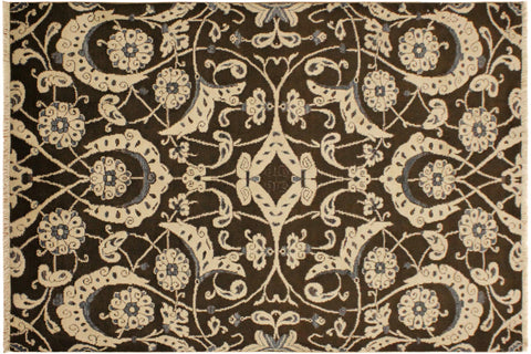 handmade Modern Kafkaz Brown Beige Hand Knotted RECTANGLE 100% WOOL area rug 4' x 6'