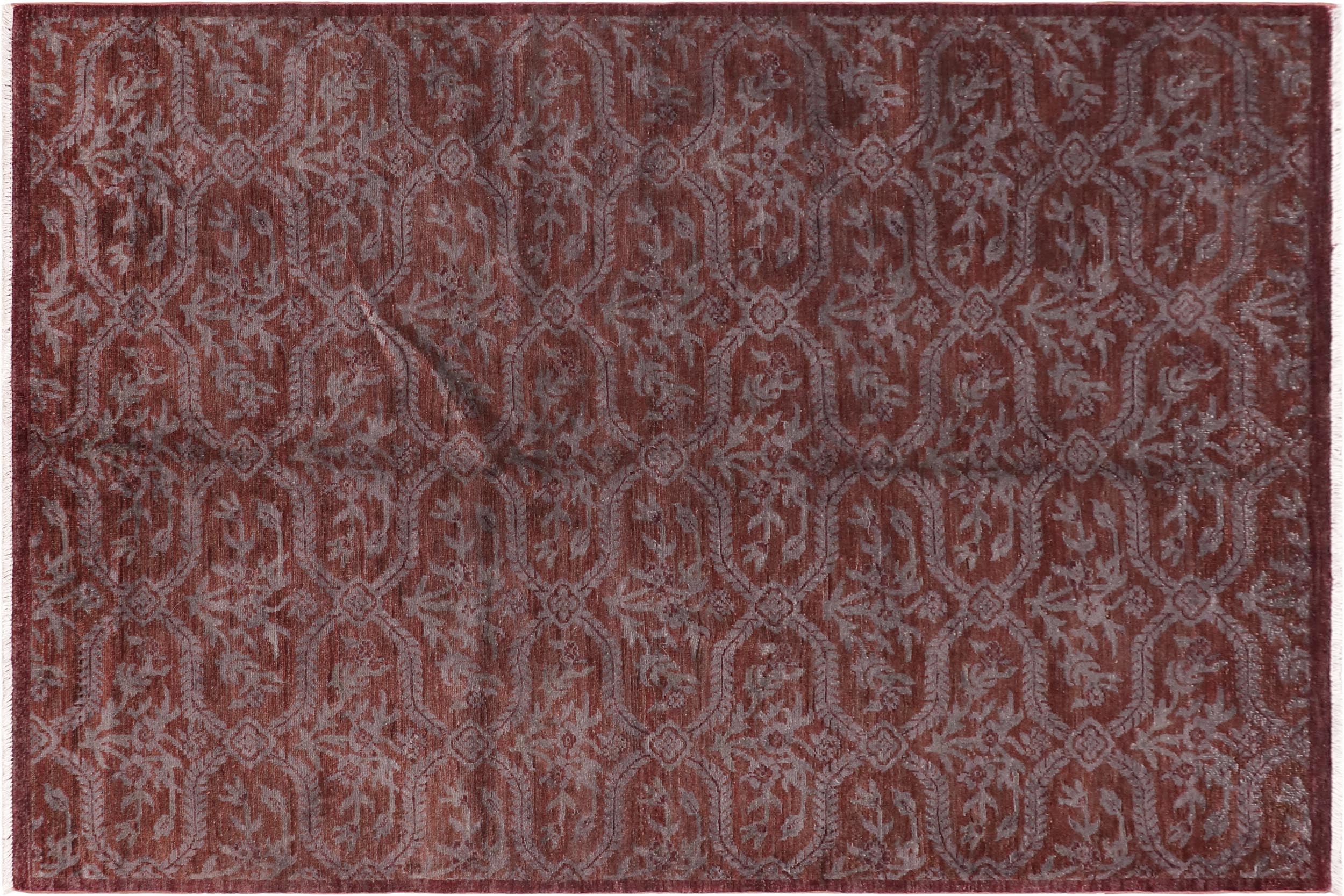 handmade Over Dyed Over Dyed Rust Blue Hand Knotted RECTANGLE 100% WOOL area rug 5' x 7'