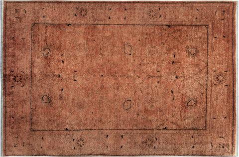 handmade Over Dyed Over Dyed Brown Dark Brown Hand Knotted RECTANGLE 100% WOOL area rug 4' x 6'