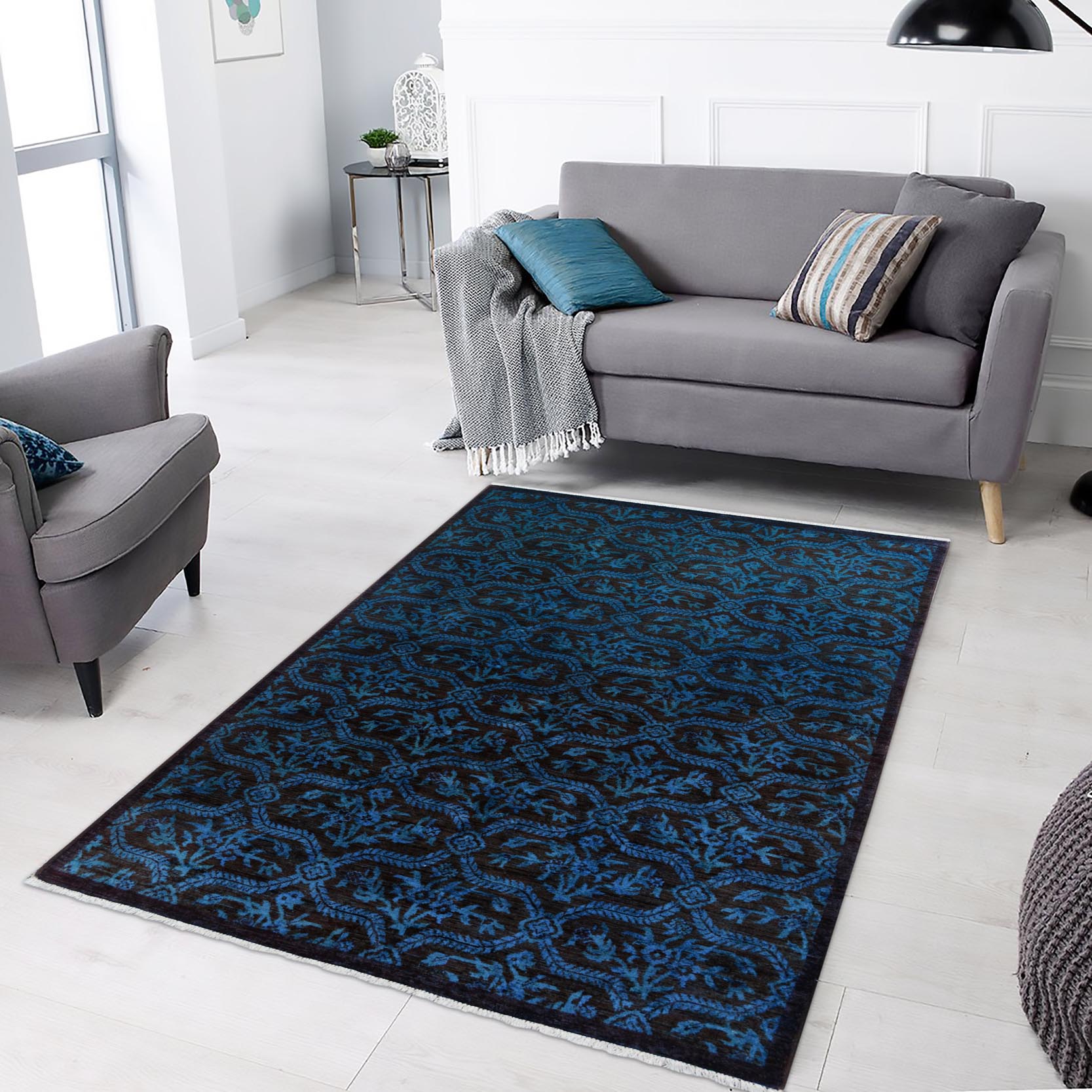 handmade Over Dyed Over Dyed Blue Brown Hand Knotted RECTANGLE 100% WOOL area rug 5' x 7'