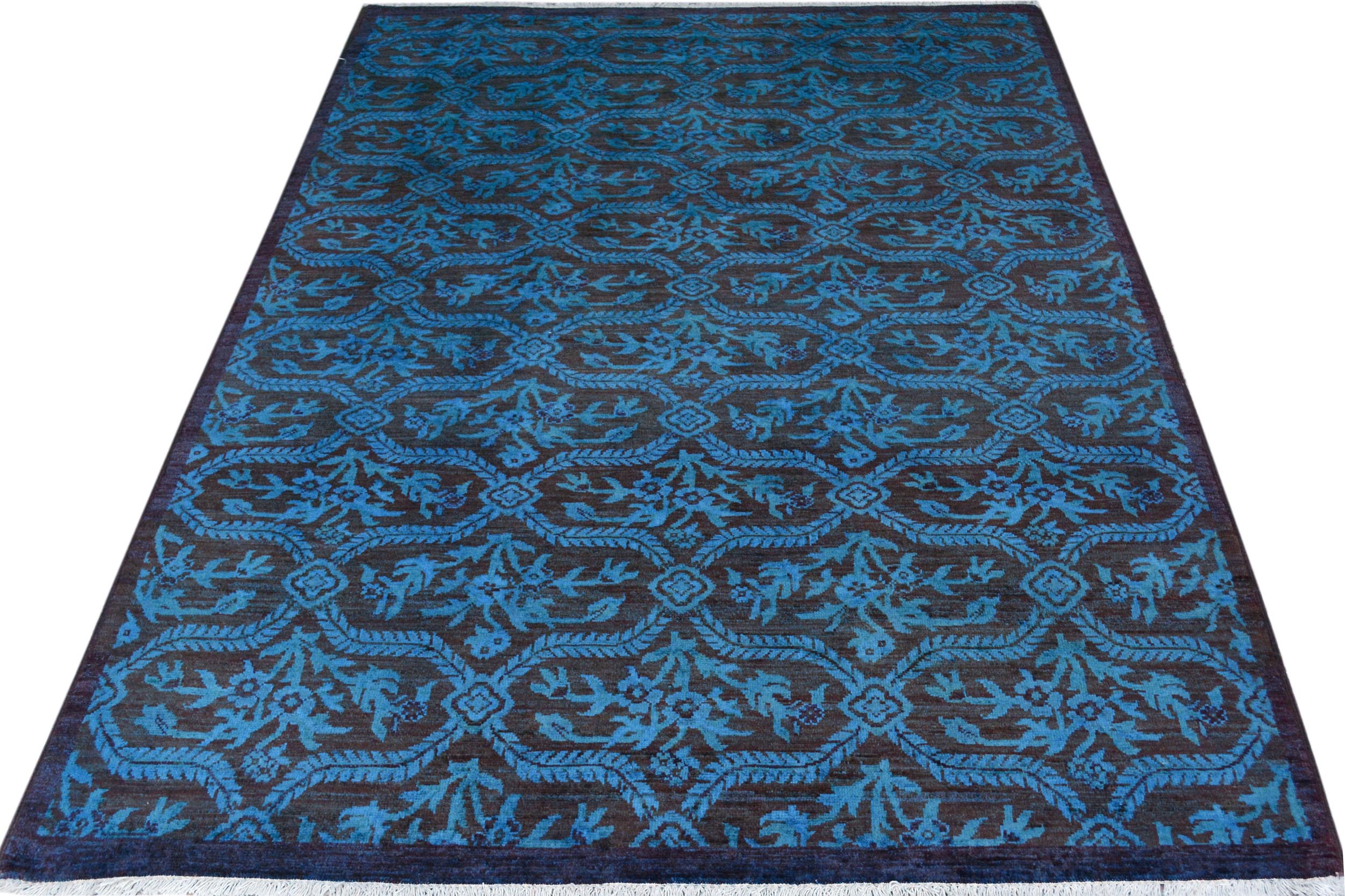 handmade Over Dyed Over Dyed Blue Brown Hand Knotted RECTANGLE 100% WOOL area rug 5' x 7'