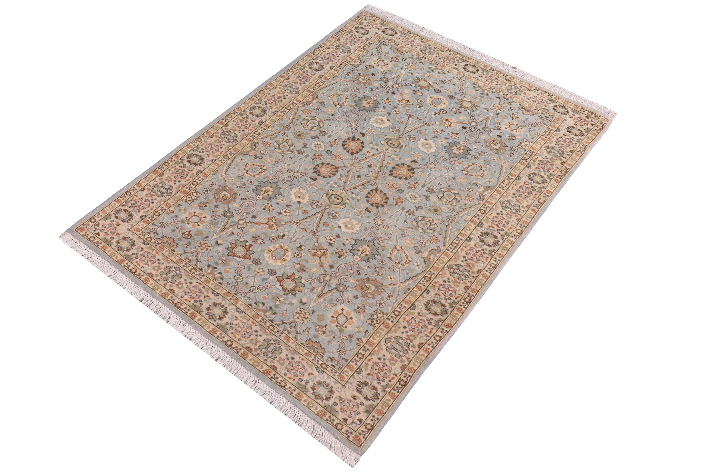 handmade Traditional Design Blue Ivory Hand Knotted RECTANGLE 100% WOOL area rug 3' x 5'