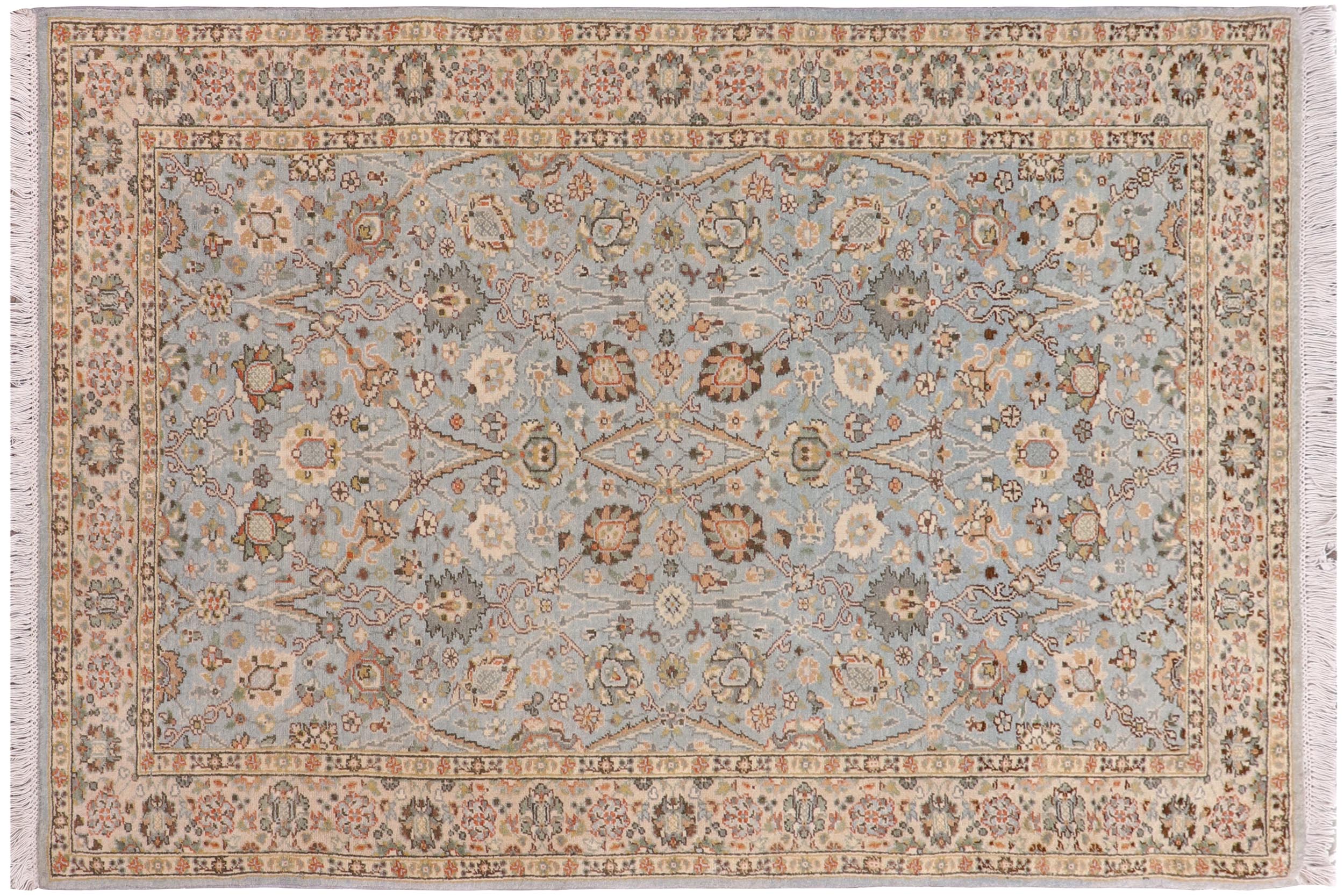 handmade Traditional Design Blue Ivory Hand Knotted RECTANGLE 100% WOOL area rug 3' x 5'