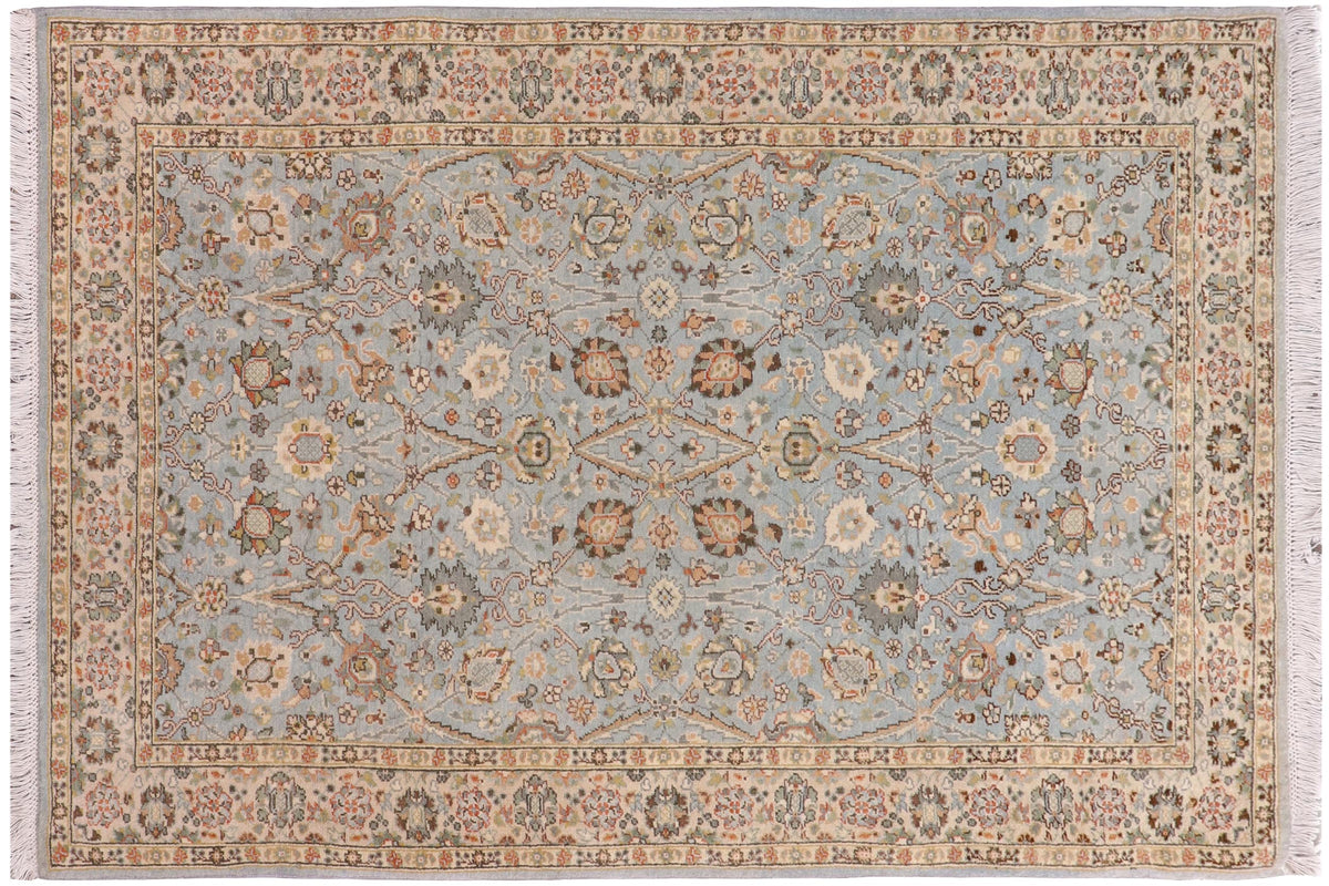 handmade Traditional Design Blue Ivory Hand Knotted RECTANGLE 100% WOOL area rug 3' x 5'