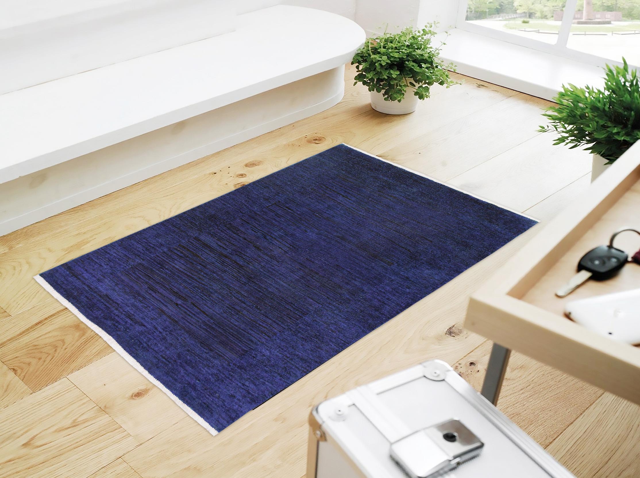 handmade Over Dyed Over Dyed Blue Purple Hand Knotted RECTANGLE 100% WOOL area rug 3' x 5'