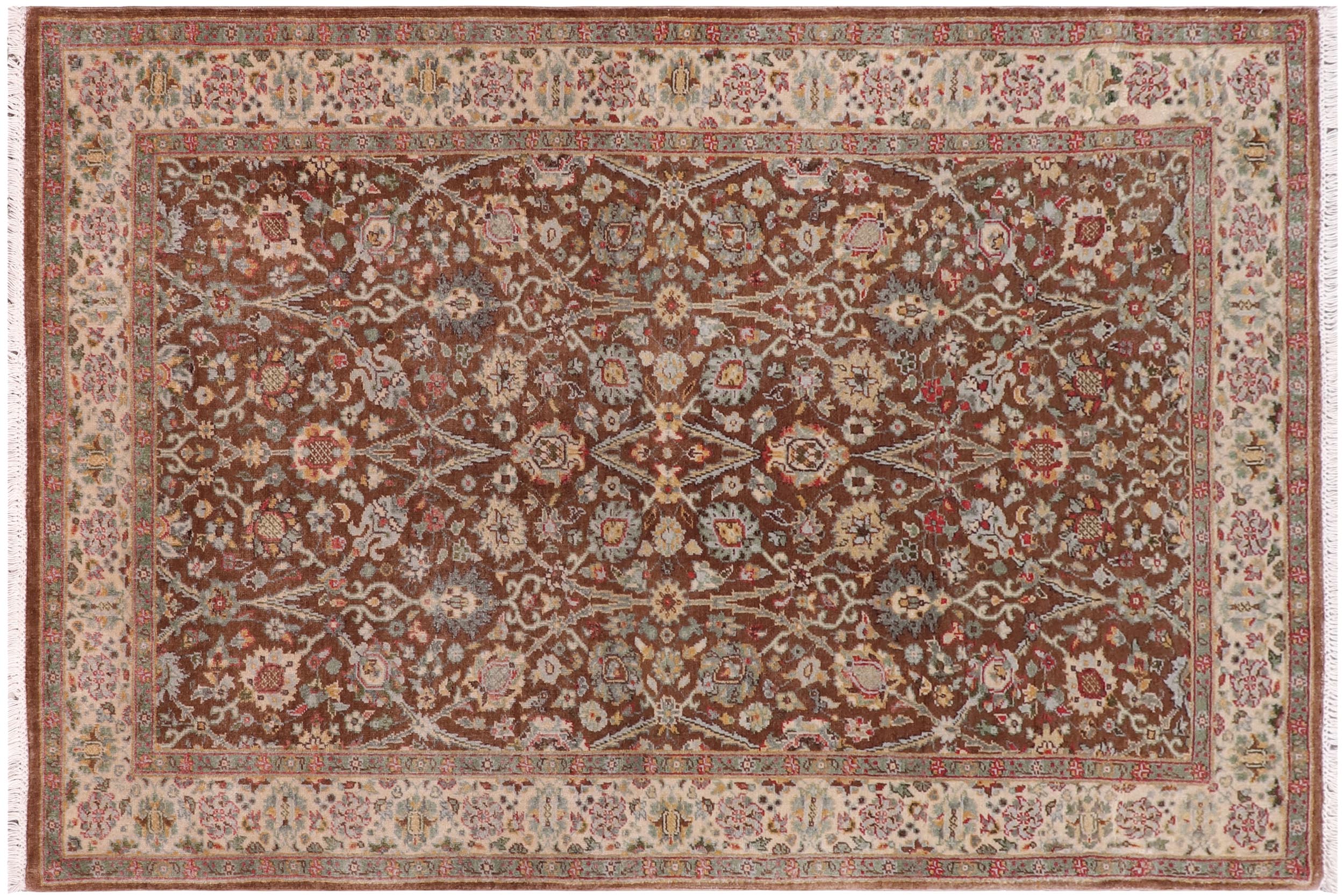 handmade Traditional Design Brown Ivory Hand Knotted RECTANGLE 100% WOOL area rug 3' x 5'