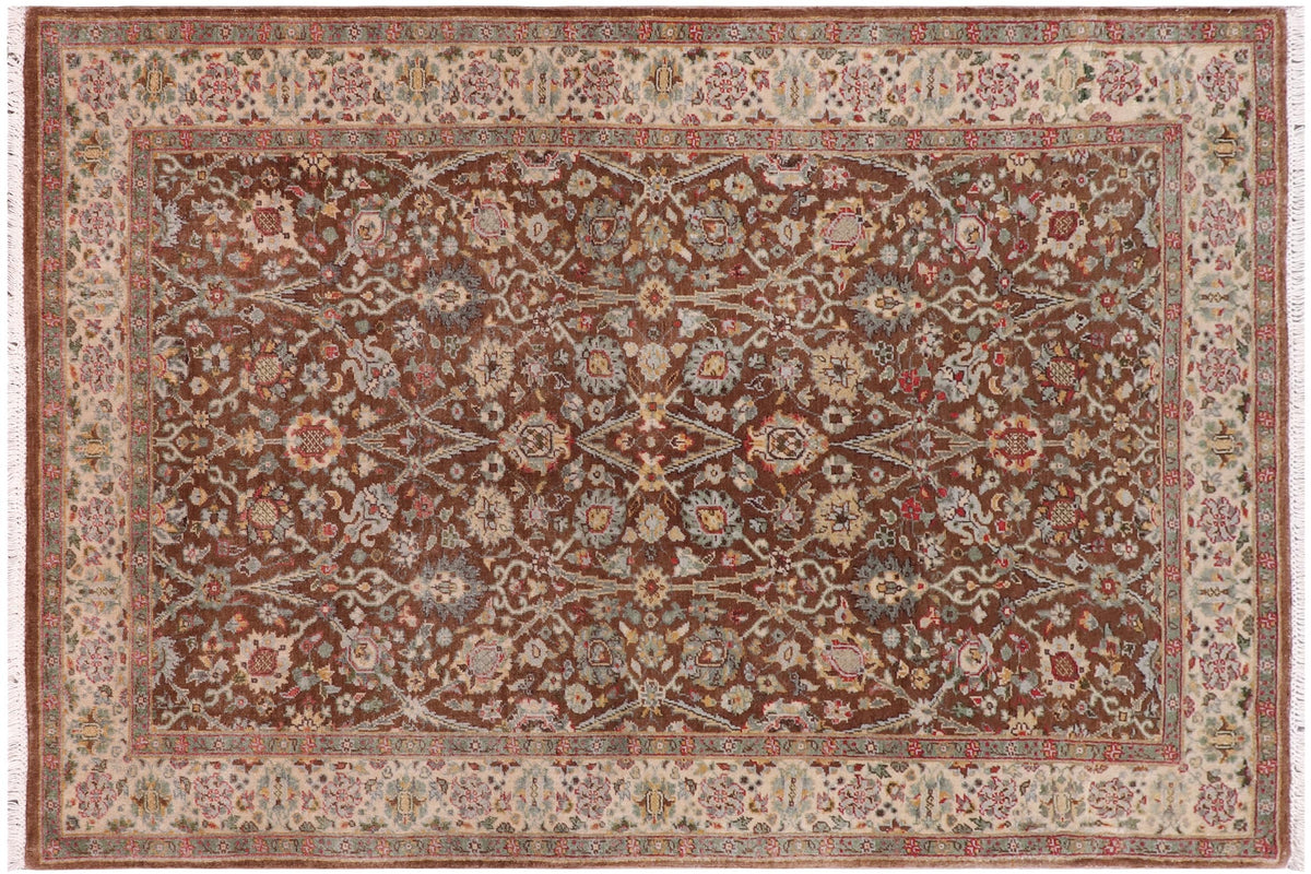 handmade Traditional Design Brown Ivory Hand Knotted RECTANGLE 100% WOOL area rug 3' x 5'