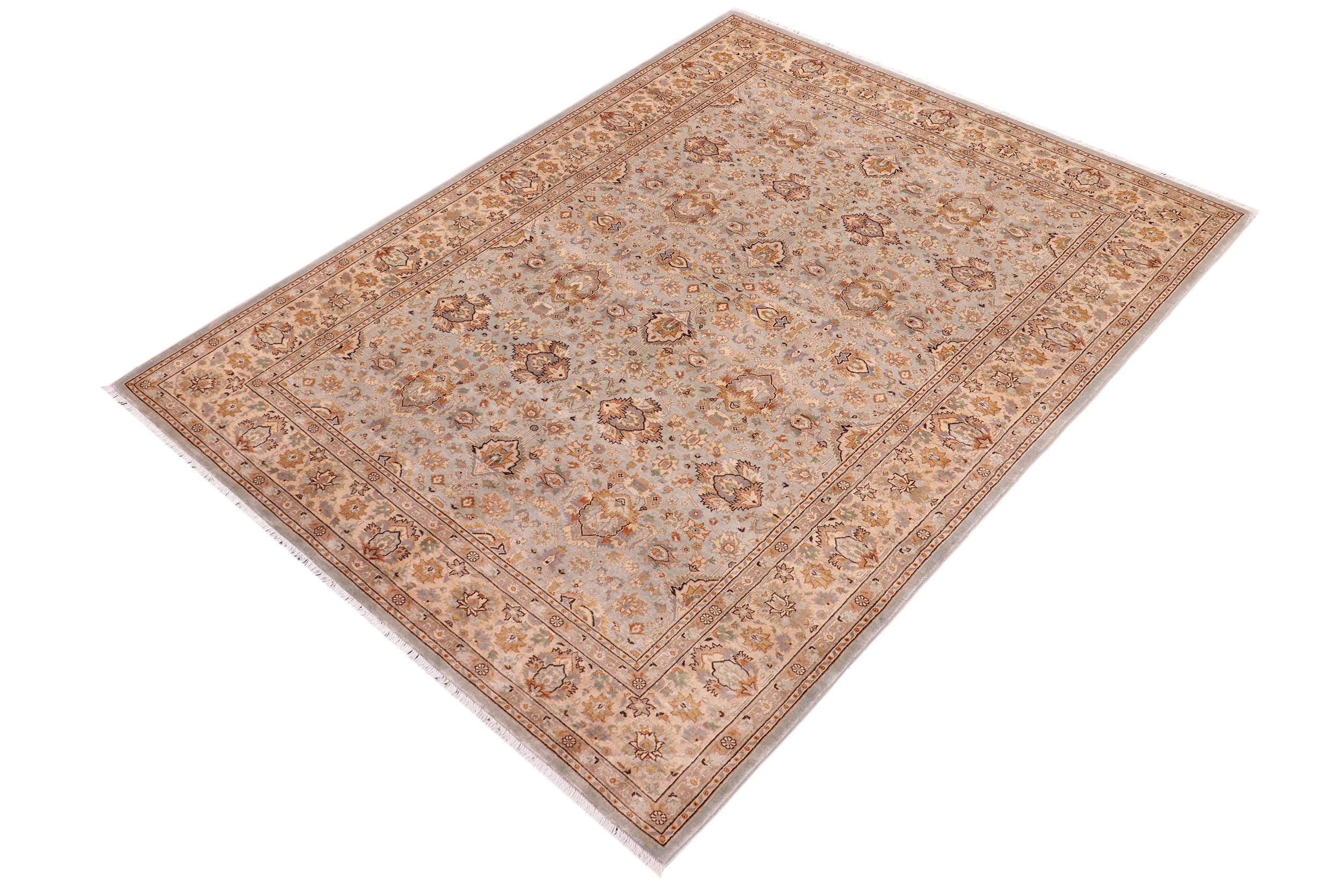 handmade Traditional Lahore Lt. Blue Tan Hand Knotted RECTANGLE 100% WOOL area rug 6' x 9'