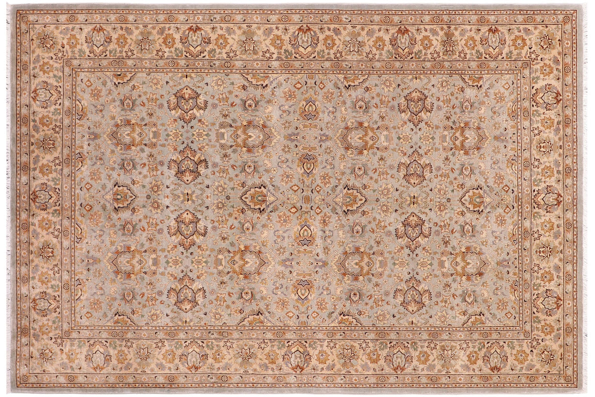 handmade Traditional Lahore Lt. Blue Tan Hand Knotted RECTANGLE 100% WOOL area rug 6' x 9'