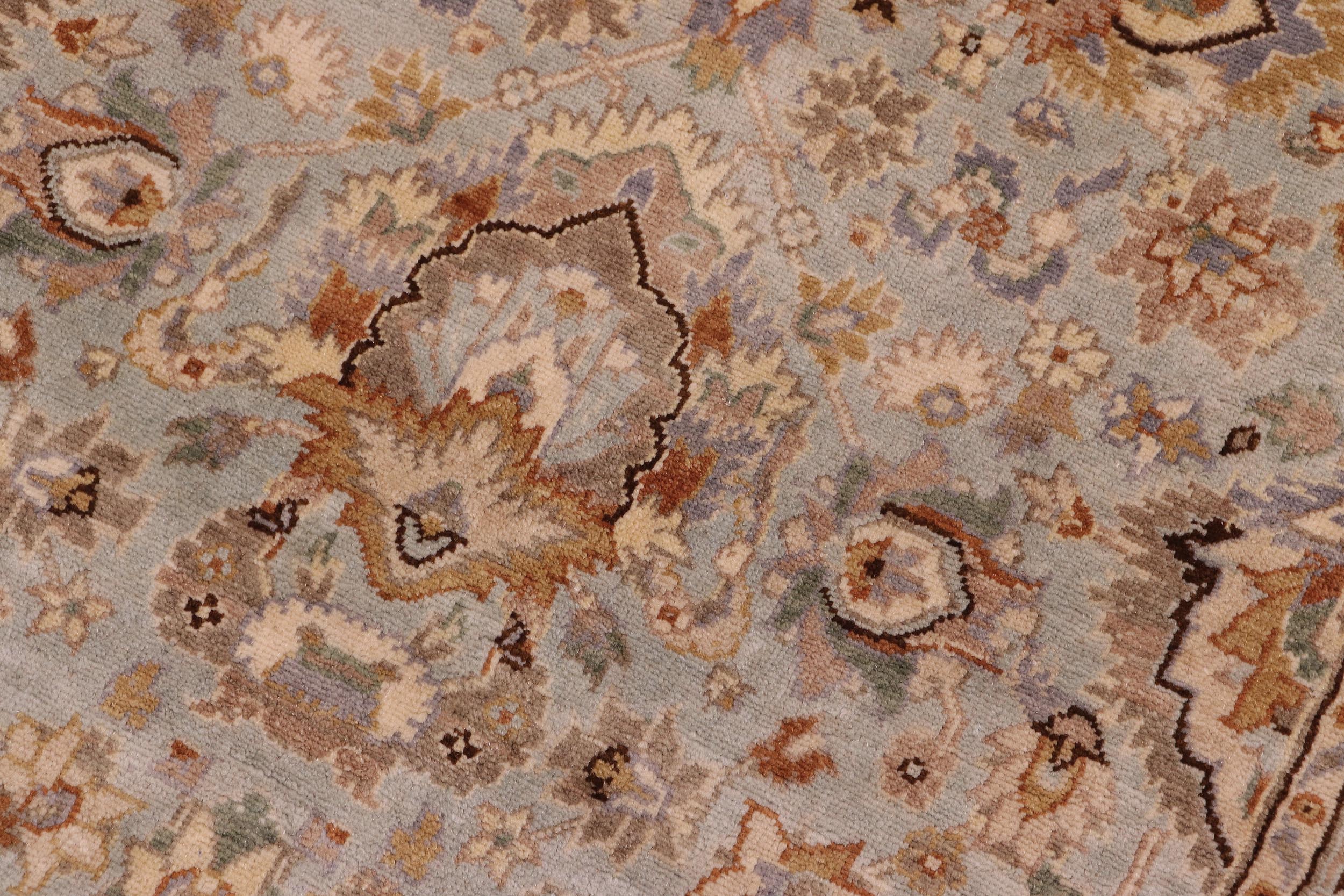handmade Traditional Lahore Lt. Blue Tan Hand Knotted RECTANGLE 100% WOOL area rug 6' x 9'
