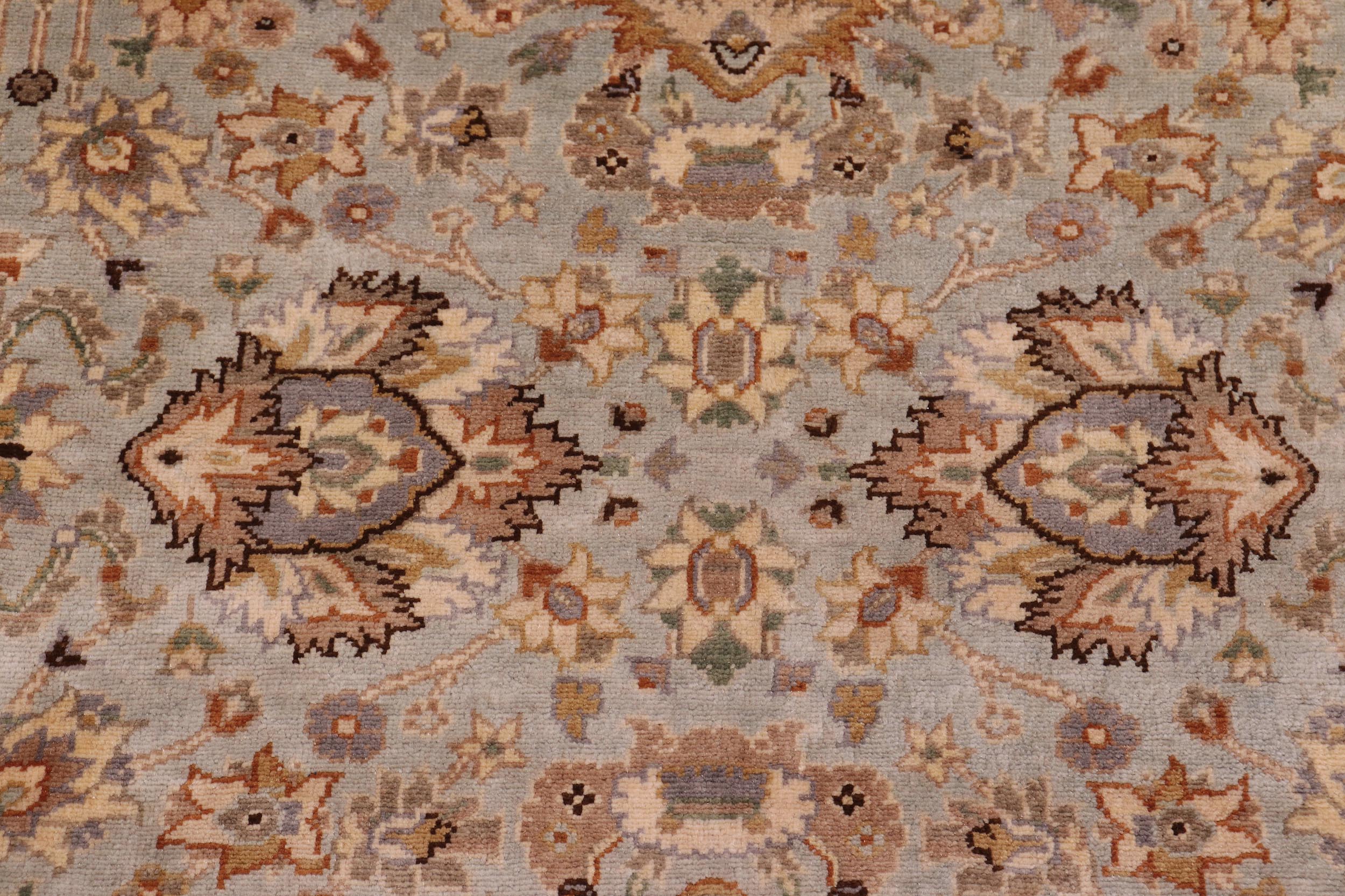 handmade Traditional Lahore Lt. Blue Tan Hand Knotted RECTANGLE 100% WOOL area rug 6' x 9'