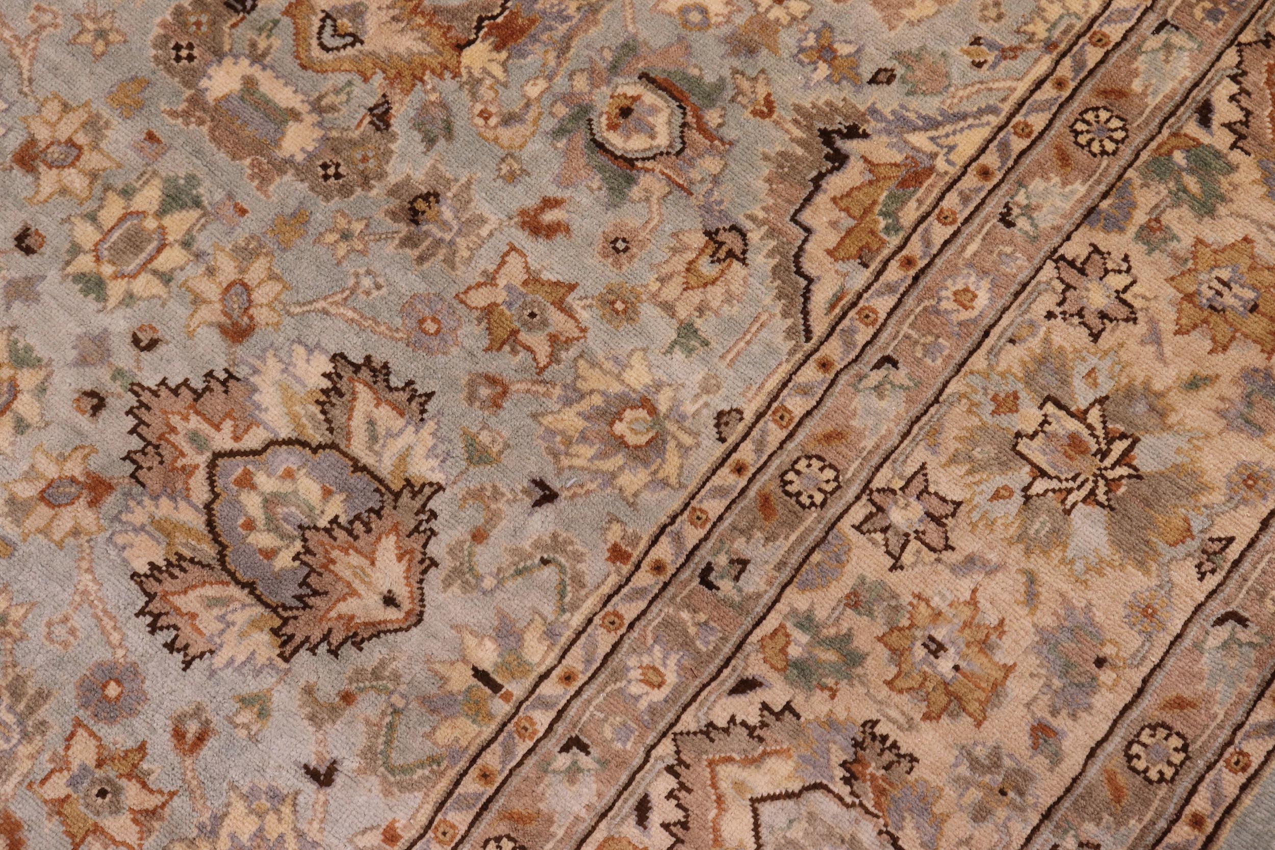 handmade Traditional Lahore Lt. Blue Tan Hand Knotted RECTANGLE 100% WOOL area rug 6' x 9'