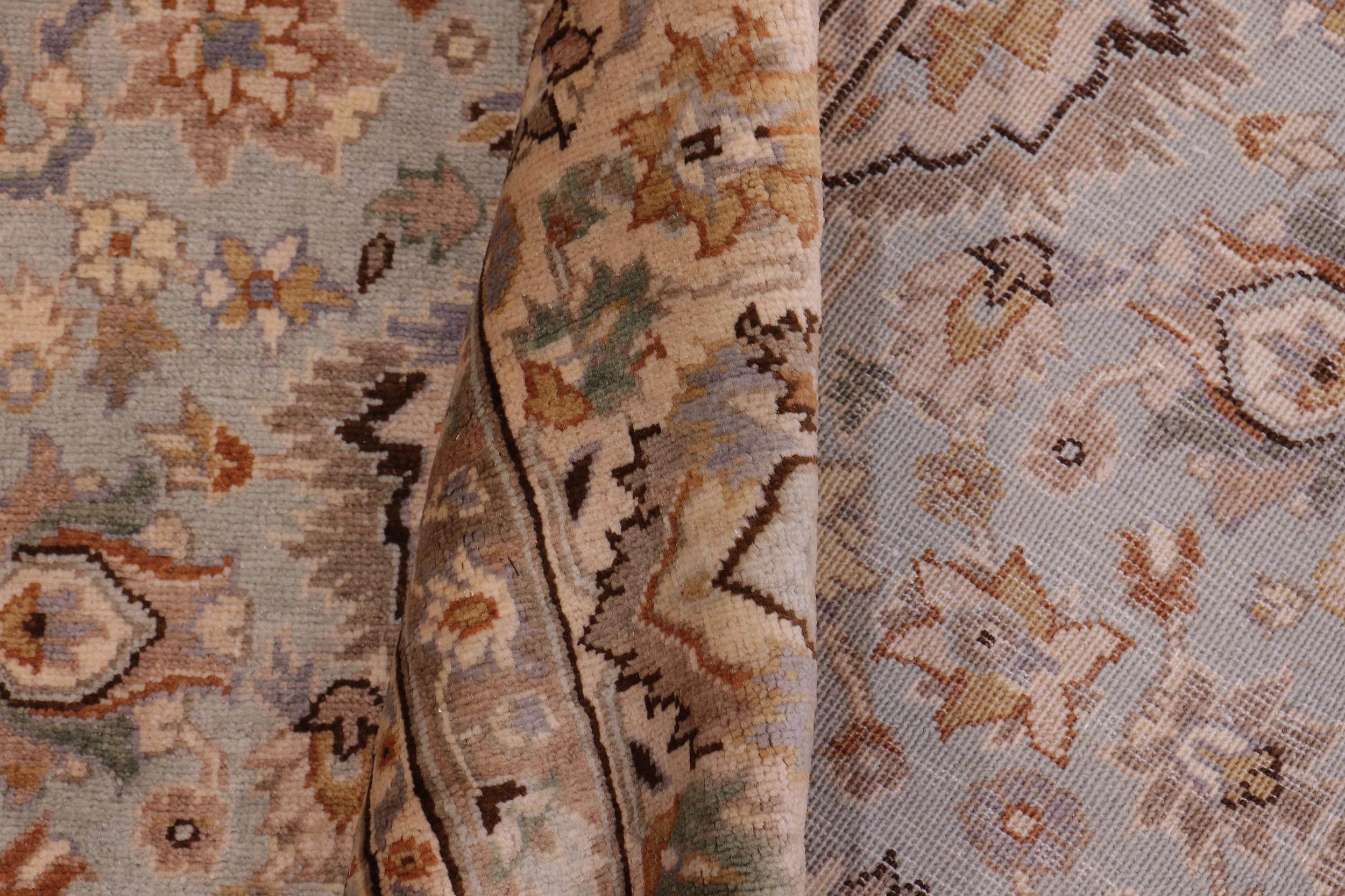 handmade Traditional Lahore Lt. Blue Tan Hand Knotted RECTANGLE 100% WOOL area rug 6' x 9'