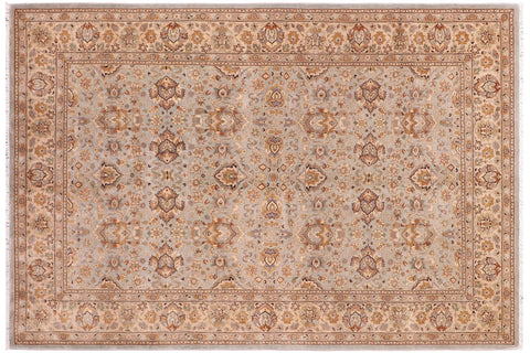 handmade Traditional Lahore Lt. Blue Tan Hand Knotted RECTANGLE 100% WOOL area rug 6' x 9'