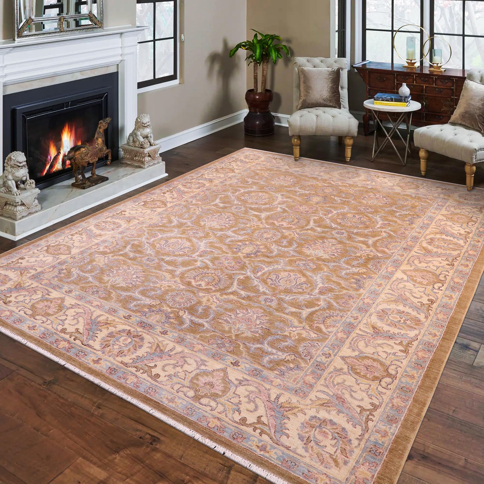 handmade Traditional Kafkaz Gold Ivory Hand Knotted RECTANGLE 100% WOOL area rug 6x8