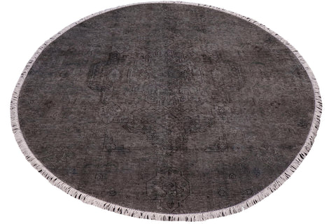 handmade Modern Vintage Gray Black Hand Knotted ROUND 100% WOOL area rug 6' x 6'