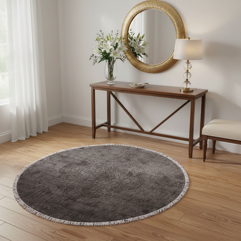 handmade Modern Vintage Gray Black Hand Knotted ROUND 100% WOOL area rug 6' x 6'